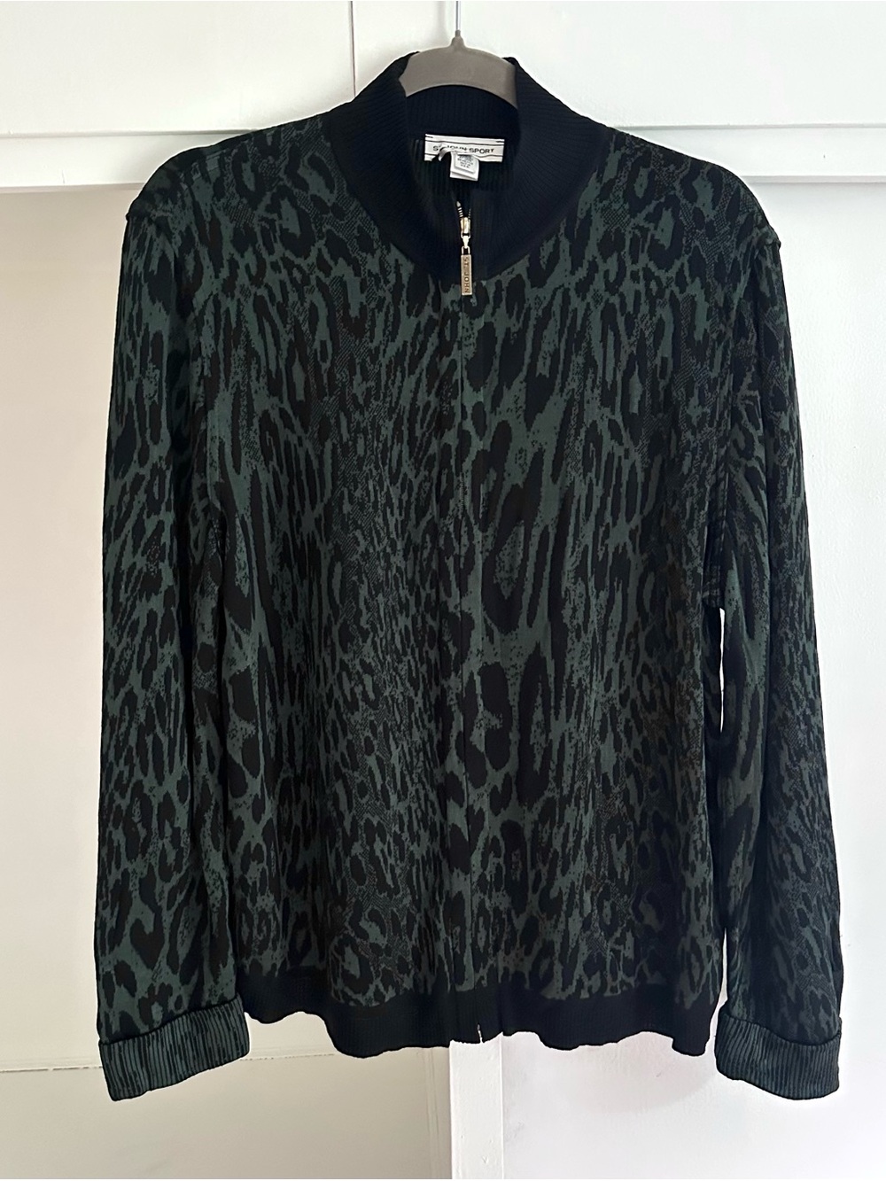 St John Sport Large L Animal Leopard Print Sweater / Jacket Wool Blend